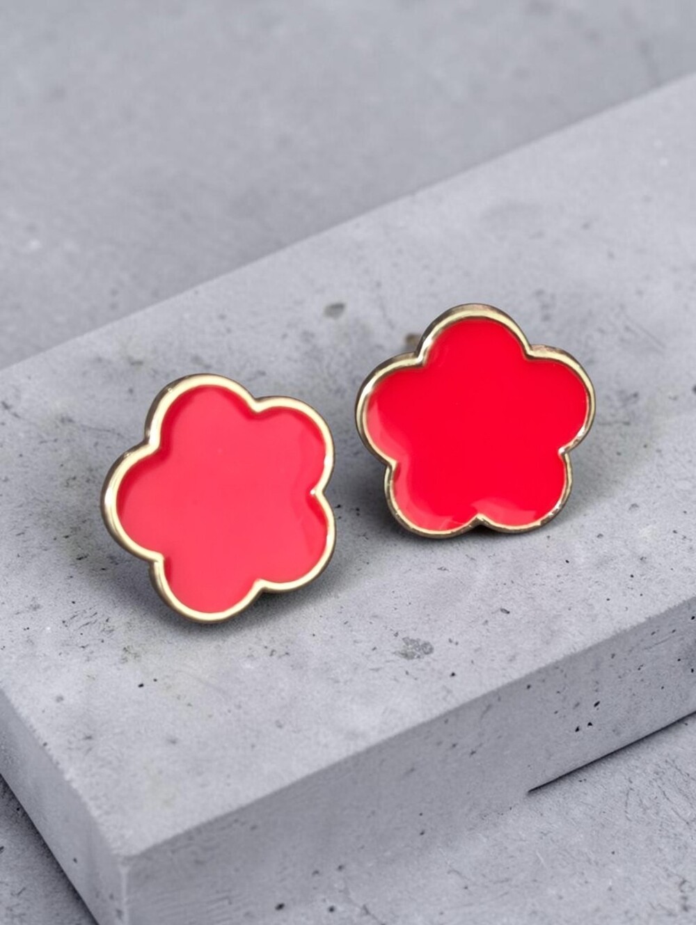 Sassified Boutique Nwt Gold-Trim Red Floral Stud Earrings - Women Accessories